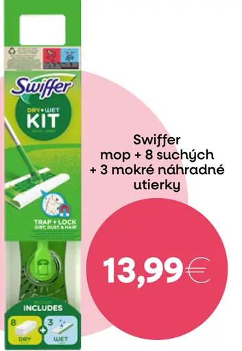 Swiffer mop + 8 suchých + 3 mokré nahrádne utierky