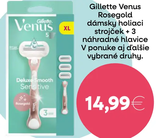 Gillette Venus Rosegold dámsky holiaci strojček + 3 náhradné hlavy