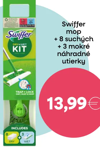 Swiffer mop + 8 suchých + 3 mokré nahrádne utierky