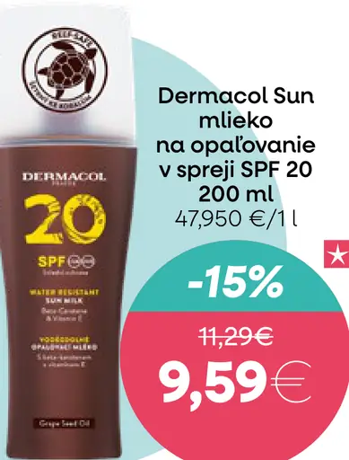 Dermacol Sun mlieko na opaľovanie v spreji SPF 20
