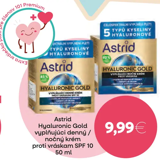 Astrid Hyaluronica Gold vypĺňajúci denný/nočný krém proti vráskam SPF 10