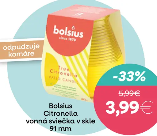 Bolsius Citronella vonná sviečka v skle