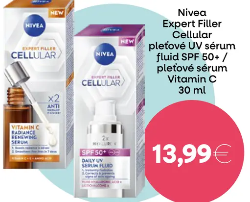 Nivea Expert Filler Cellular pleťové UV sérum fluid SPF 50 pleťové sérum Vitamin C