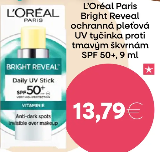 L'Oreal Paris Bright Reveal ochranné pleťová UV tyčinka SPF 50+