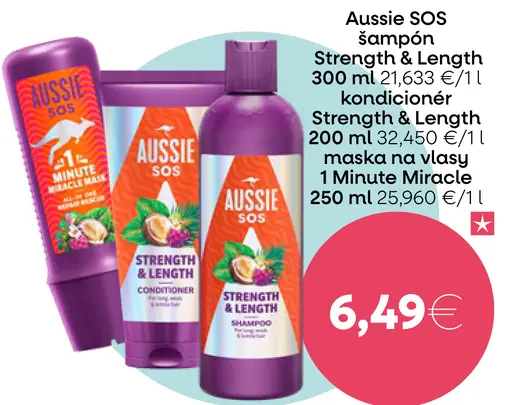 Aussie SOS šampón Strength & Length kondicionér Strength & Length maska na vlasy 1 Minute Miracle