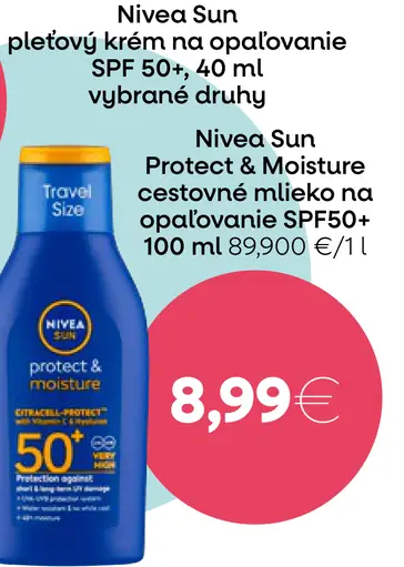 Nivea Sun Protect & Moisture cestovné mlieko na opaľovanie SPF50