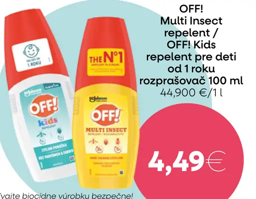 OFF! Multi Insect repellent / OFF! Kids repellent pre deti od 1 roku rozpradvoč 100 ml