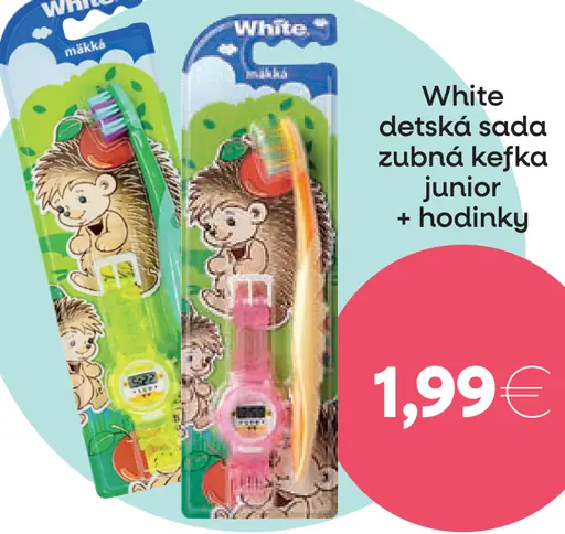 White detská sada zubná kefka + hodinky