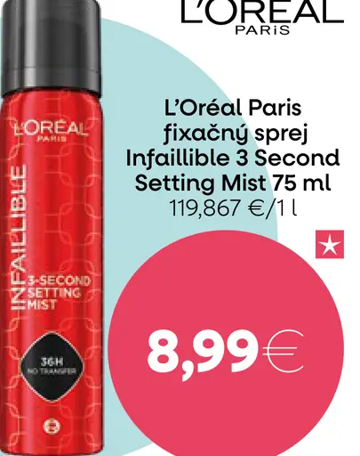 L'Oréal Paris fixačný sprej Infaillible 3 Second Setting Mist