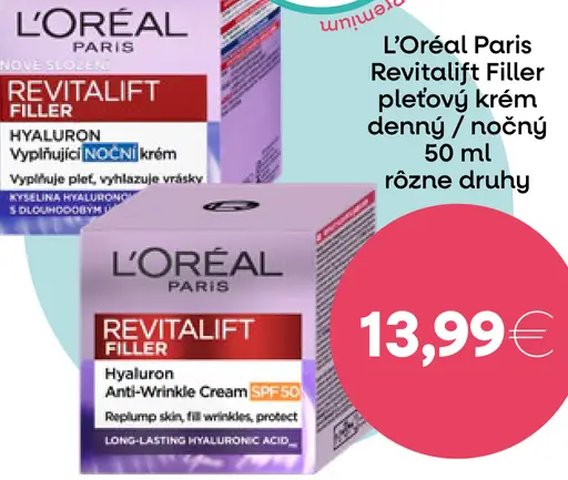 L'Oréal Paris denný a nočný pleťový krém Revitalift Filler