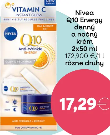 Nivea Q10 Energy Rozjasňujúci denný a nočný krém proti vráskam 2 x