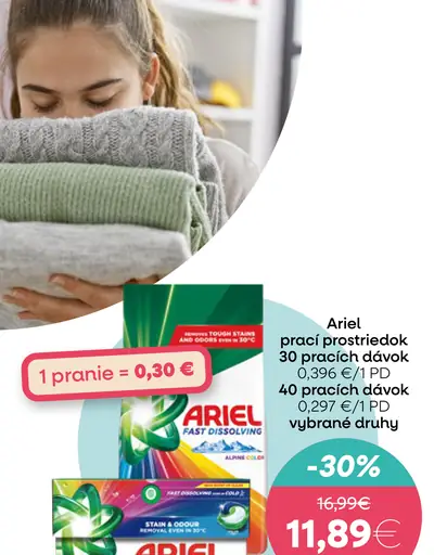 Ariel prací prostriedok rôzne druhy