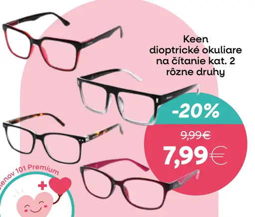Keen dioptrické okuliare na čítanie kategória 2