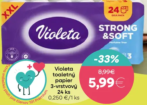 Violeta pure&strong toaletný papier 3-vrstvový