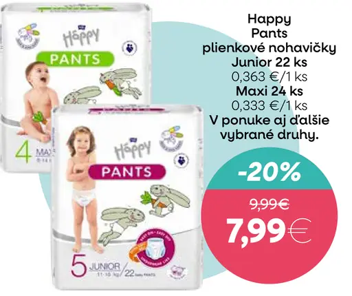 Happy Pants plienkové nohavičky Junior 40 ks / Maxi 44 ks