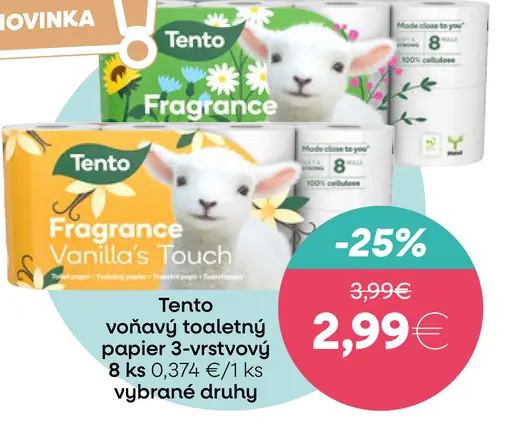Tento Fragrance vanilkový toaletný papier 3-vrstvový