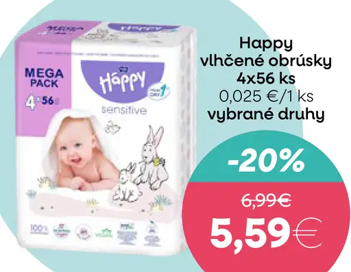 Happy vlhčené obrúsky vybrané druhy