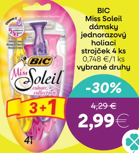 BIC Miss Soleil dámsky jednorazový holiaci strojček 3+1 vybrané druhy
