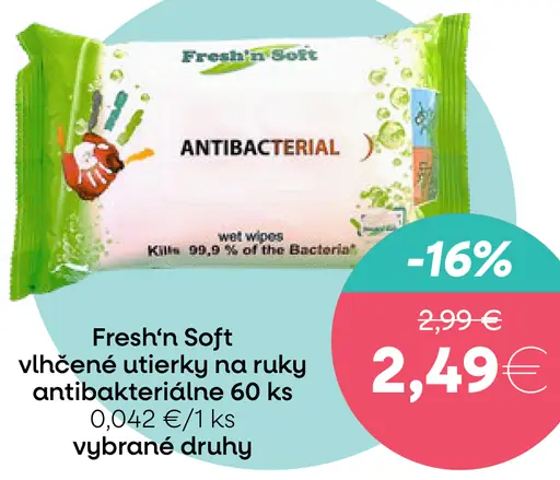 Fresh’n soft antibakteriálne vlhčené utierky na ruky