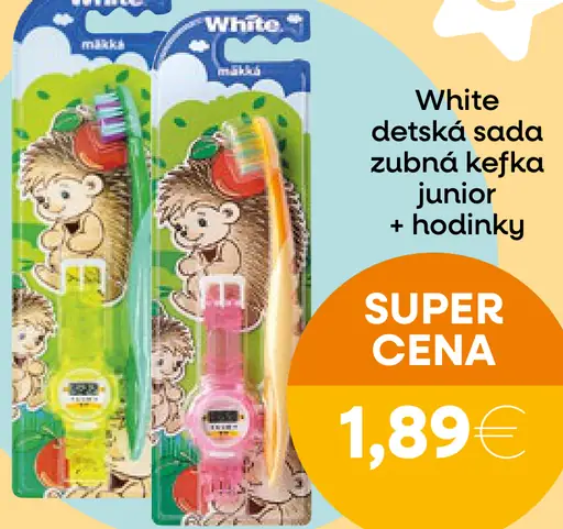 White detská sada zubná kefka + hodinky