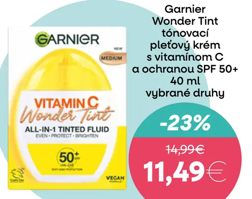 Garnier Wonder Tint tónovací pleťový krém s vitamínom C a ochranou SPF 50+