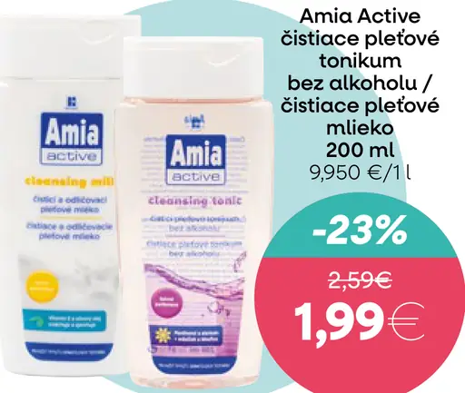 Amia Active čistiace pleťové tonikum bez alkoholu alebo čistiace pleťové mlieko