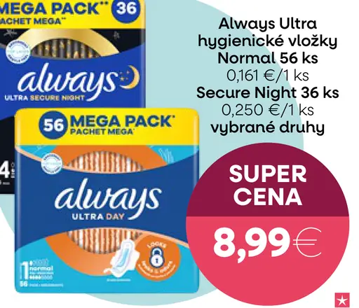 Always Ultra hygienické vložky Normal / Secure Night
