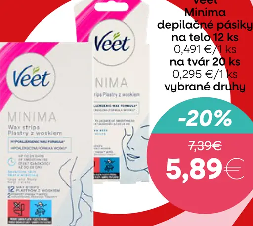 Veet Minima depilačné pásiky na telo vybrané druhy