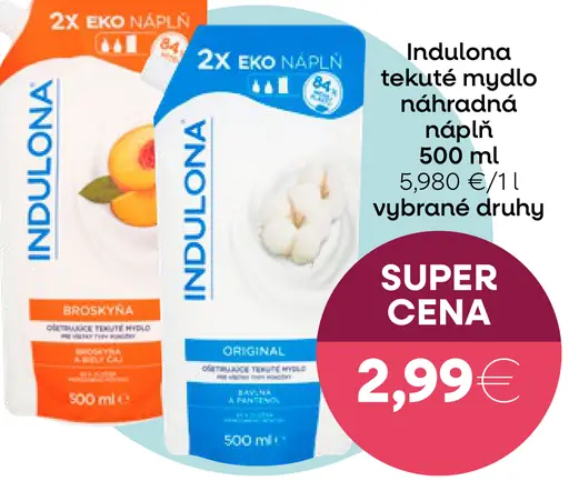 Indulona tekuté mydlo a náhradná náplň