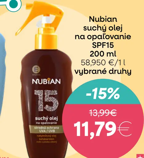 Nubian suchý olej na opaľovanie SPF15
