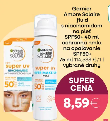 Garnier Ambre Solaire fluid s niacinamidom na pleť SPF50+ ochranná hmla na opaľovanie SPF50