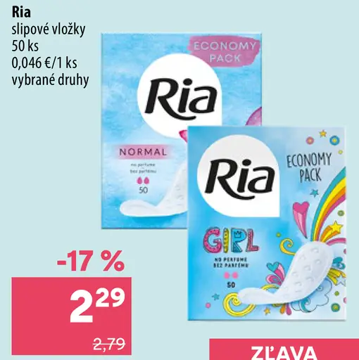 Ria slipové vložky vybrané druhy