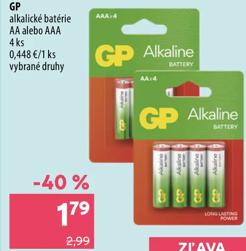 GP alkalické batérie AAA