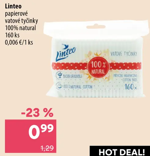 Linteo papierové vatové tyčinky 100% natural