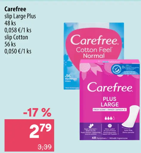 Carefree hygienické vložky Slip Large Plus Large výber druhov