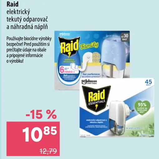 Raid elektrický tekutý odpudzovač hmyzu a náhradná náplň