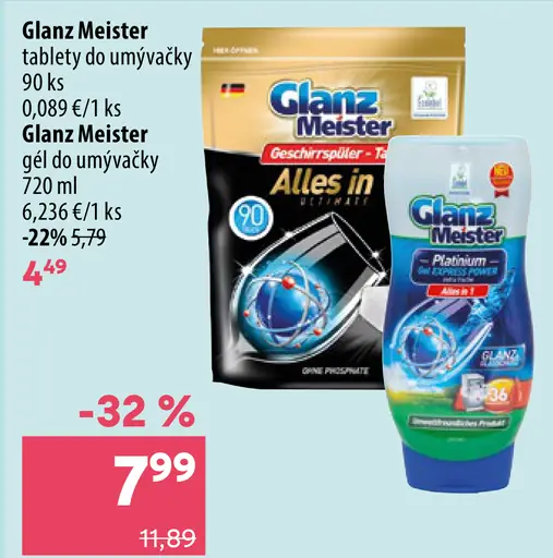 Glanz Meister tablety do umývačky a gél do umývačky