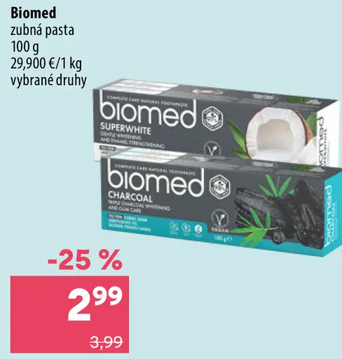Biomed zubná pasta Superwhite a Charcoal