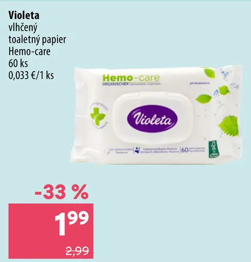 Violeta Hemo-care vlhčený toaletný papier