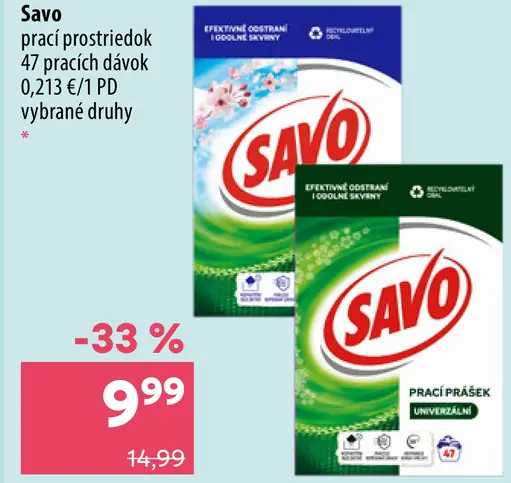 Savo prací prostriedok, vybrané druhy