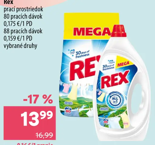Rex prací prostriedok, vybrané druhy