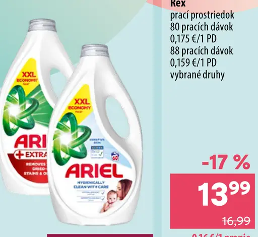 Ariel prací prostriedok rôzne druhy