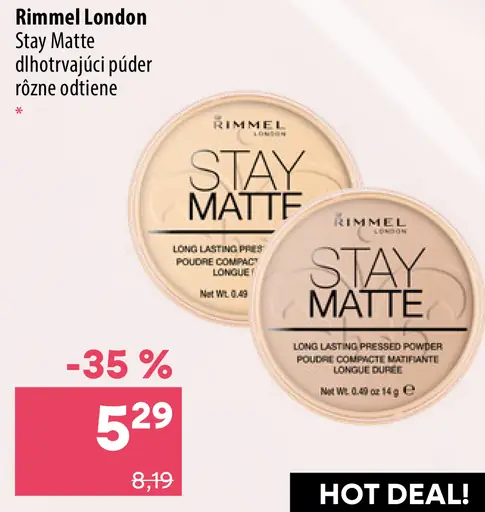 Rimmel London Stay Matte dlhotrvajúci púder, rôzne odtiene