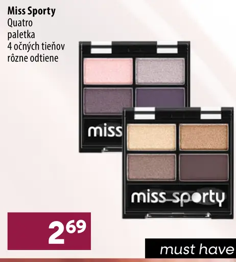 Miss Sporty Quattro paletka 4 očných tieňov, rôzne odtiene
