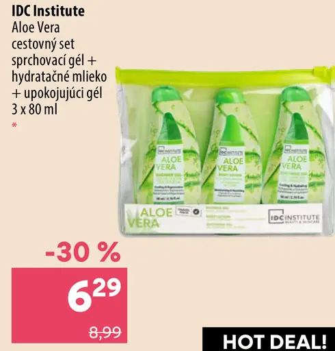 IDC Institute Aloe Vera cestovný set sprchovací gél, hydratačné mlieko a upokojujúci gél