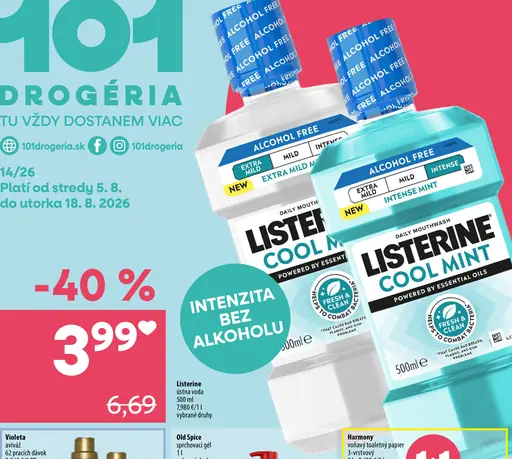 Listerine ústna voda Cool Mint a Cool Mint Intense, vybrané druhy