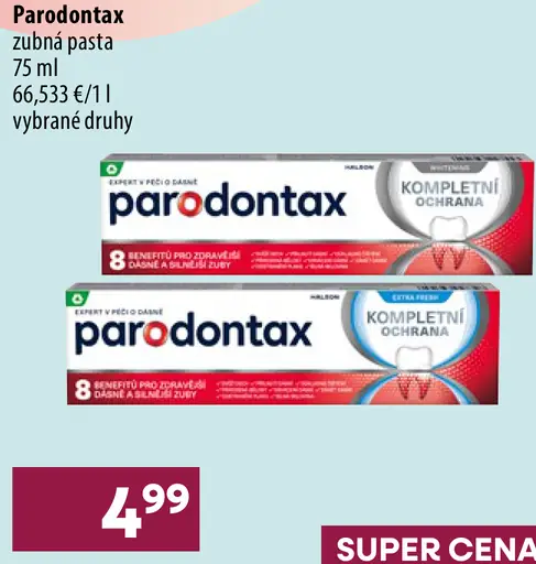 Parodontax zubná pasta rôzne druhy