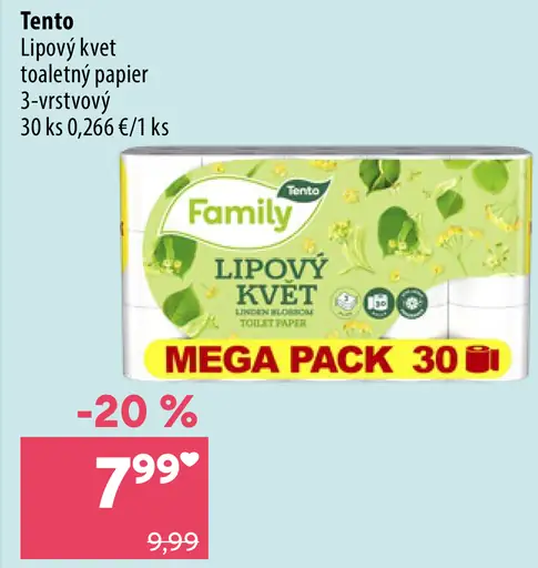 Tento Lipový kvet toaletný papier 3-vrstvý