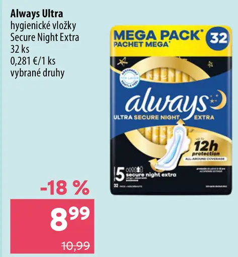 Always Ultra Secure Night hygienické vložky