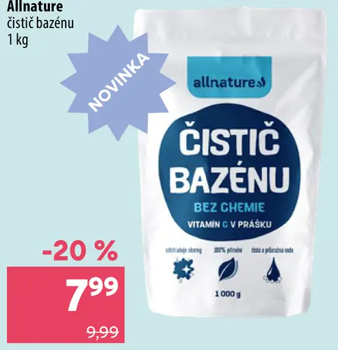 Allnature čistič bazénu bez chémie, vitamín C v prášku